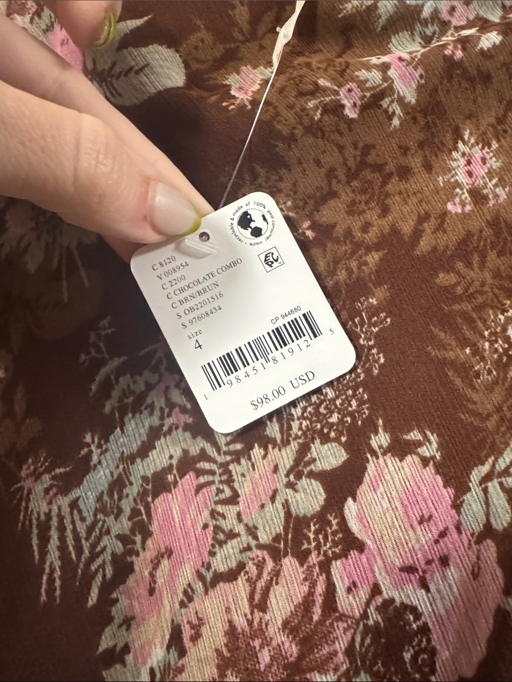 Free People Brown Floral Midi Skirt with Pink Accents - Picture 2 of 2
